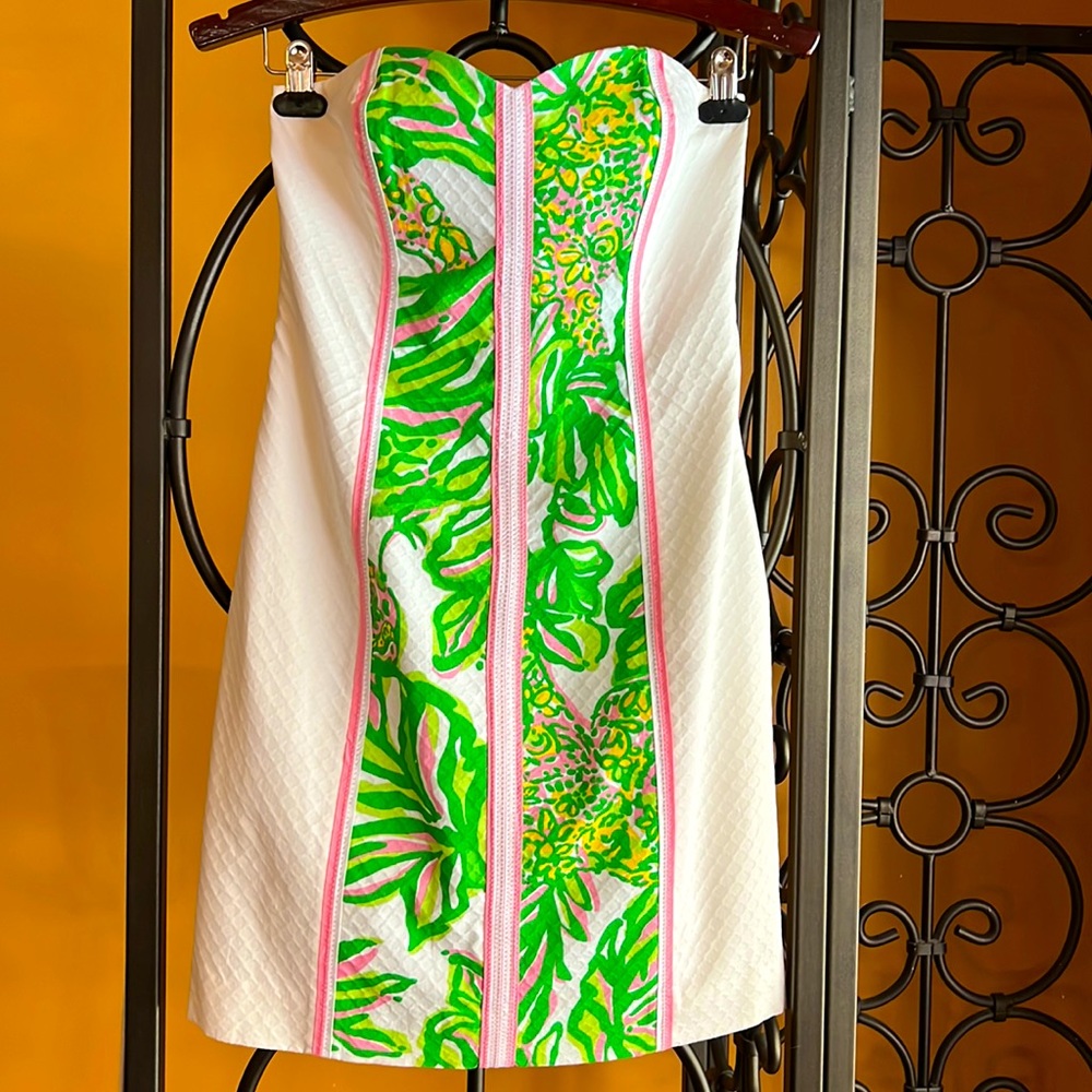 LILLY PULITZER Seeing Pink Elephants Strapless Angela Dress